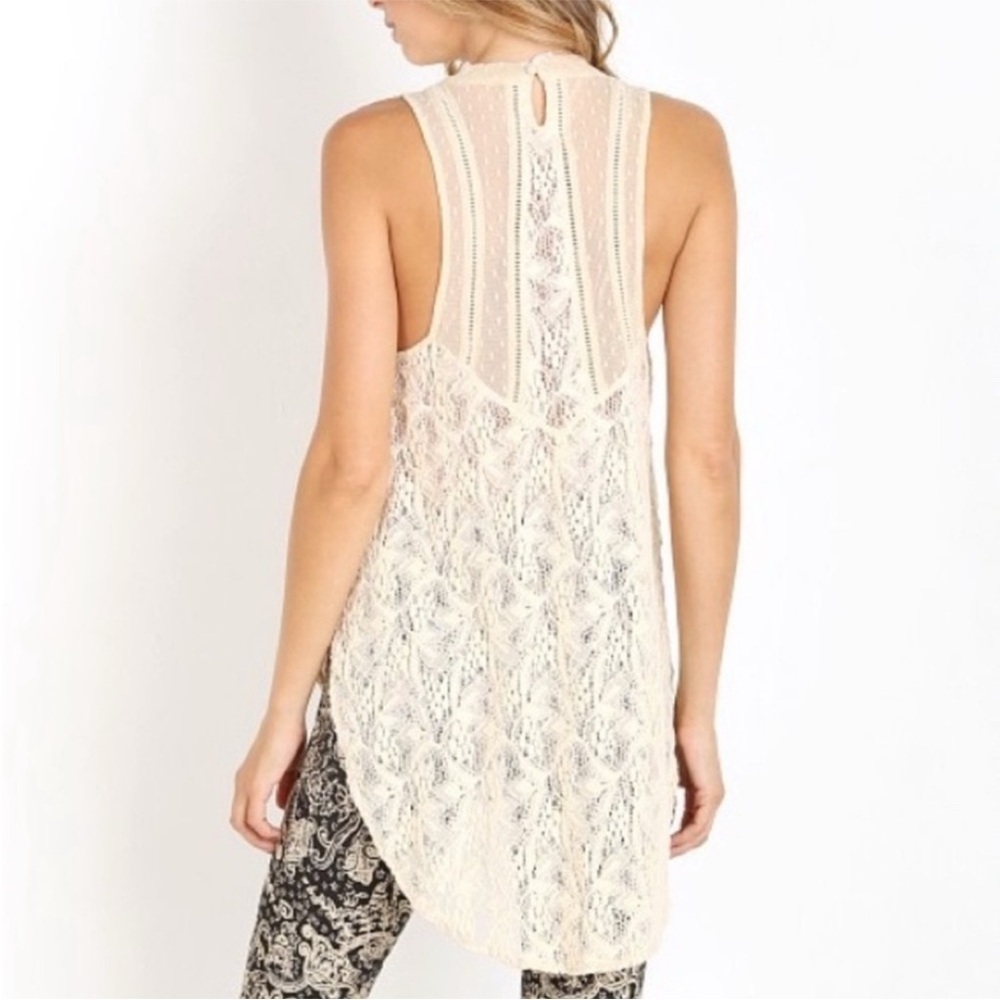 Free People Maisie Lace Tunic Top Cream Boho Festival Sheer Layering Size S - Picture 2 of 11